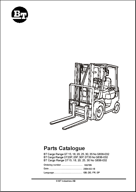 Toyota BT Forklifts Spare Parts PDF, Spare parts catalog for Toyota