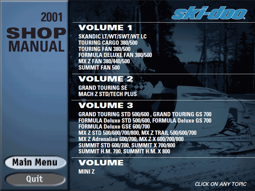 Bombardier SkiDoo 2001, parts, repair, accessories for Ski Doo. Spare