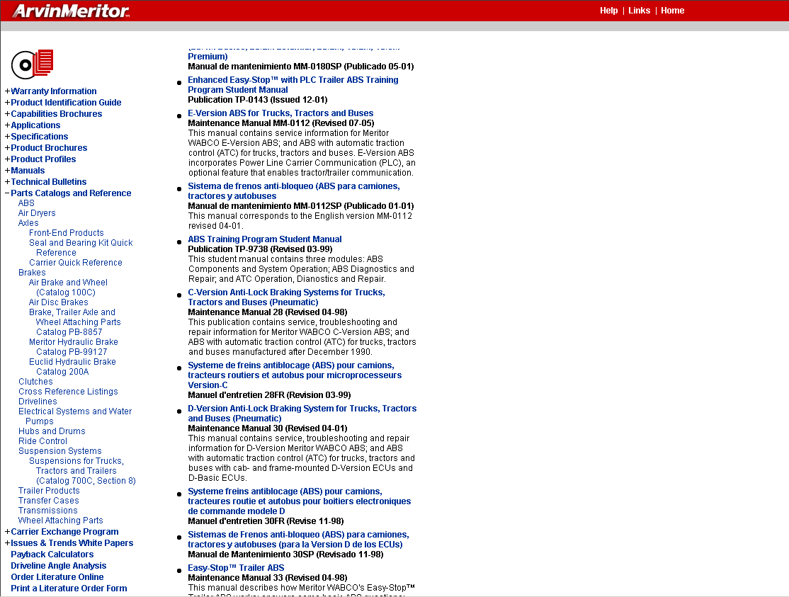 Meritor Technical Electronic Library, Warranty Information, Product