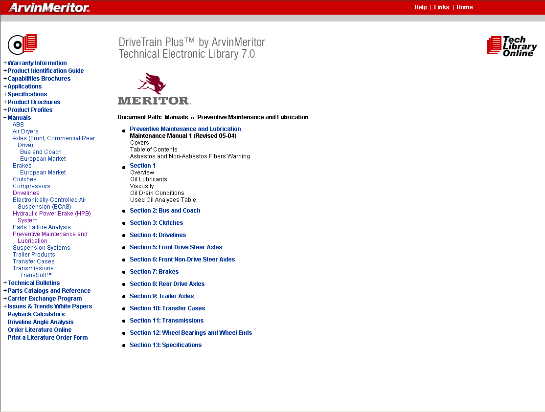 Meritor Technical Electronic Library, Warranty Information, Product