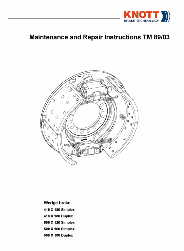 Tadano Knott Brake Technology TM 89/03, Maintenance and Repair