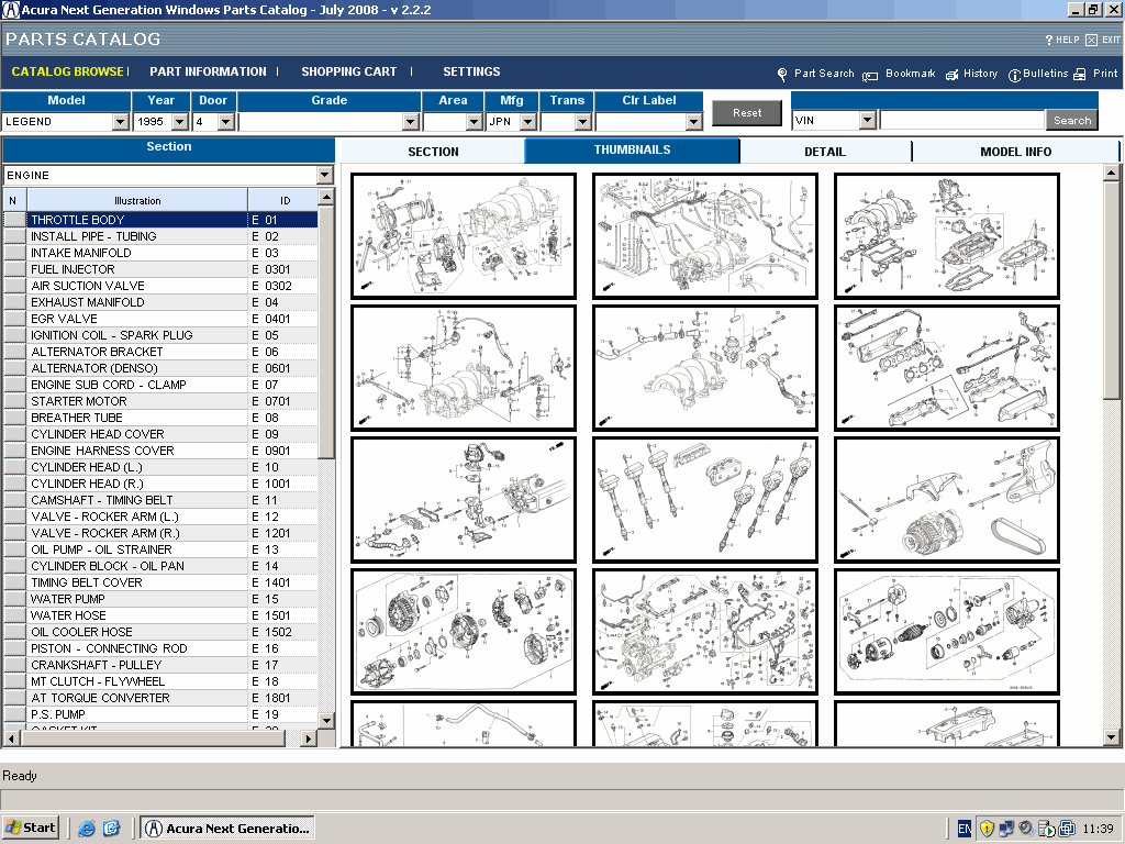 Acura InParts, spare parts catalog for all Acura models with the left