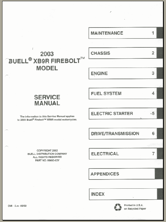 Buell Firebolt XB9R, parts catalog and service manual Spare Parts