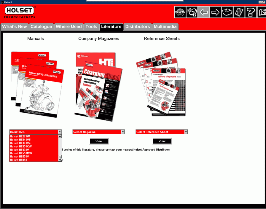 Holset, catalogue of spare parts and repair complete sets, information