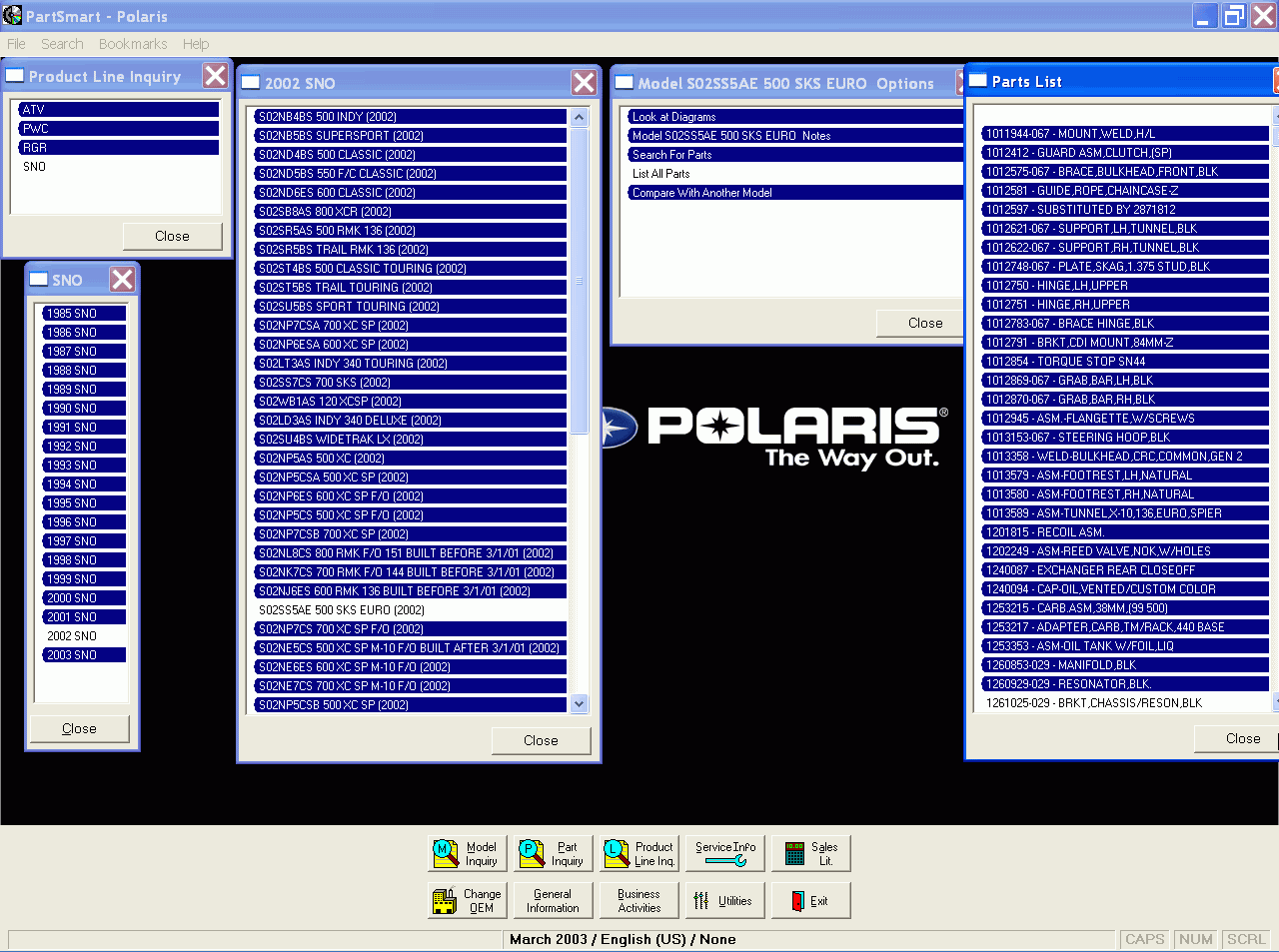 Partsmart Software Polaris, PartSmart, spare parts catalogs for ATV, PWC, RGR, SNO ...