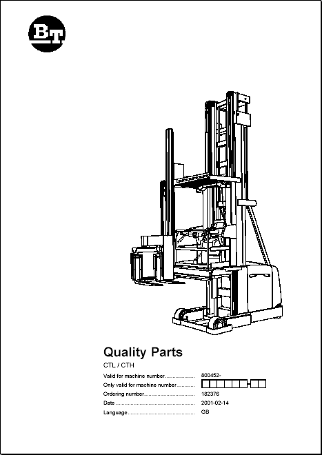 Toyota BT Forklifts Spare Parts PDF, Spare parts catalog for Toyota